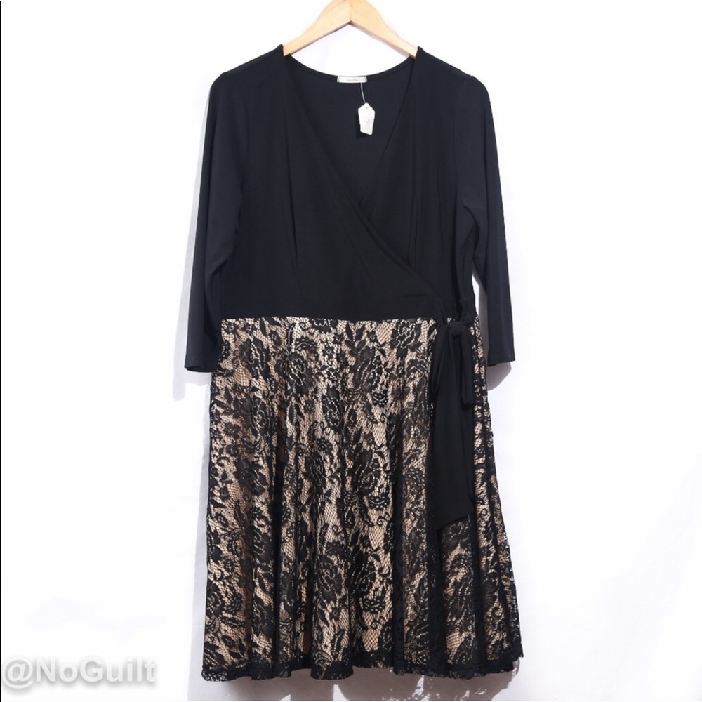 Faux wrap dress with lace detail